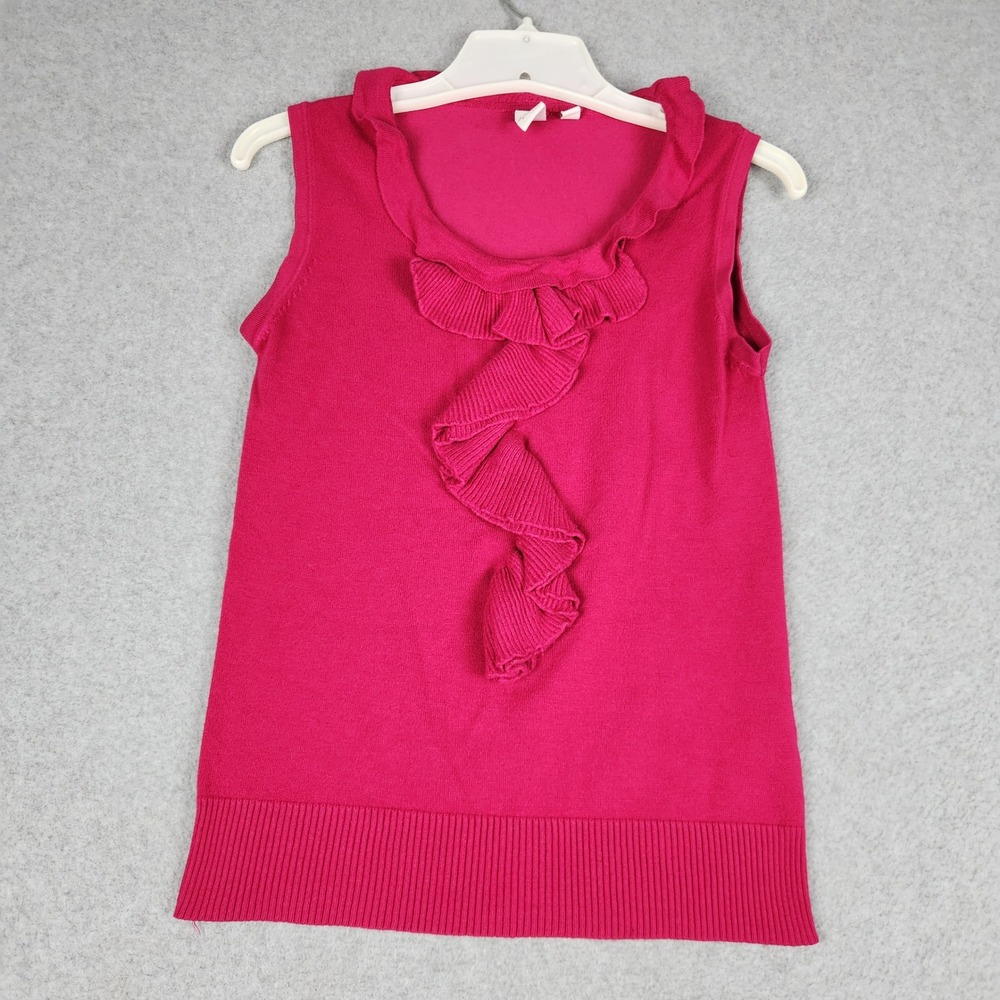 Vila Milano Knitted Top Womens Medium Pink Ruffle Detail Sleeveless Slim Fit